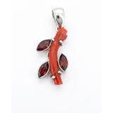 Natural Red Coral & Garnet Statement Pendant