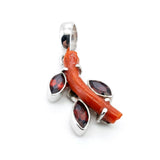 Natural Red Coral & Garnet Statement Pendant
