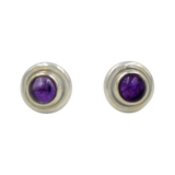 Silver Stud Earrings with half sphere cabochon gemstone with silver surround