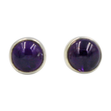 Small Round Simple Sterling Silver Cabochon Stud Earring