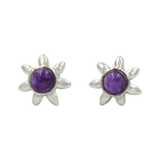 Sterling Silver Sun Shaped Stud Earring with a Colourful Gemstone