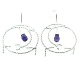 Twisted wire Sterling Silver Dangle Earrings Accents with a faceted gemstone