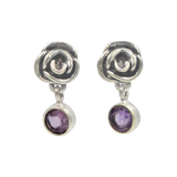 Beautifully Handcrafted Intricate Rose Stud Earring with a faceted gemstone