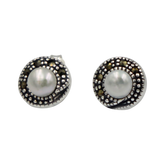 Earrings Marcasite & Pearl
