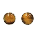 Small Round Simple Sterling Silver Cabochon Stud Earring