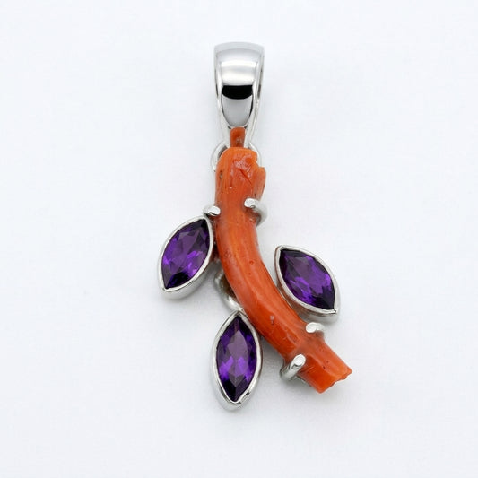 Test Natural Red Coral & Garnet Statement Pendant