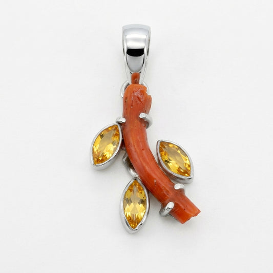 Test Natural Red Coral & Garnet Statement Pendant