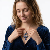 Natural Druzy Agate, Kyanite & Lapis Lazuli Statement Pendant in Sterling Silver