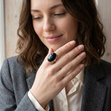 Natural Black Onyx Ring in Sterling Silver