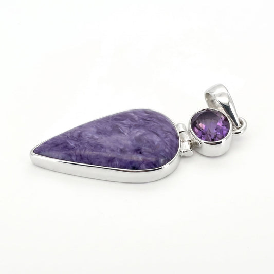 Rare Charoite & Amethyst Statement Pendant