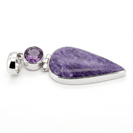 Rare Charoite & Amethyst Statement Pendant