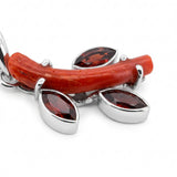 Natural Red Coral & Garnet Statement Pendant