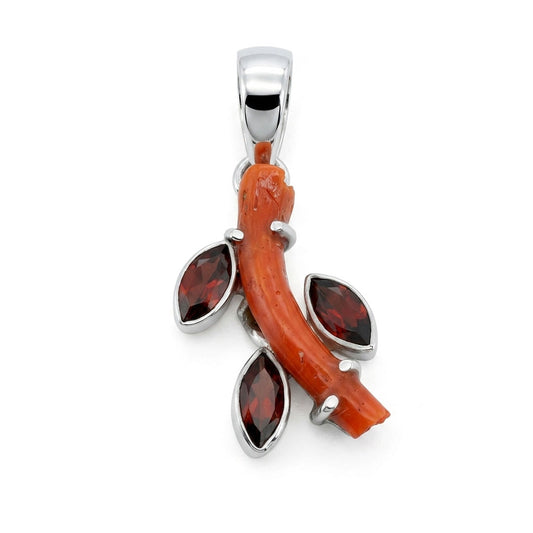 Natural Red Coral & Garnet Statement Pendant