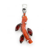 Natural Red Coral & Garnet Statement Pendant