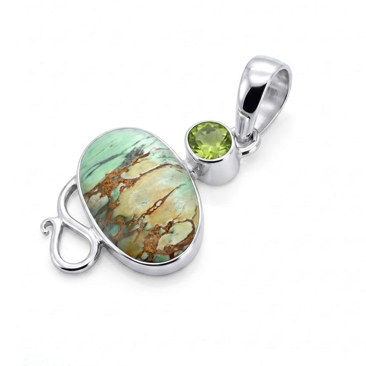 Natural Variscite & Peridot Sterling Silver Pendant