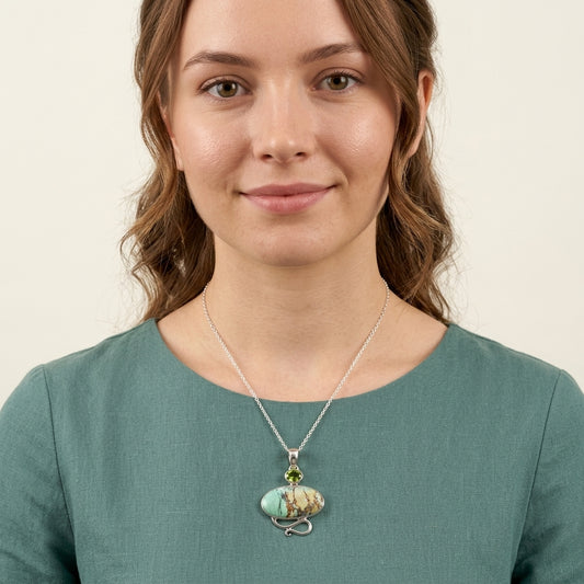 Natural Variscite & Peridot Sterling Silver Pendant