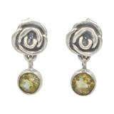 Beautifully Handcrafted Intricate Rose Stud Earring with a faceted gemstone