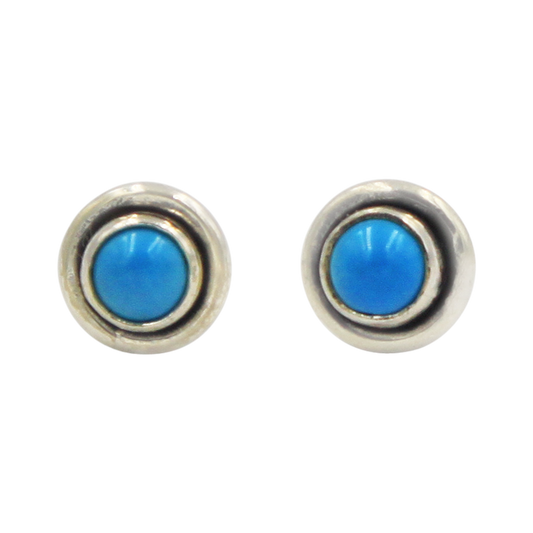 Silver Stud Earrings with half sphere cabochon gemstone with silver surround
