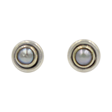 Silver Stud Earrings with half sphere cabochon gemstone with silver surround