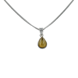Delicate small teardrop cabochon gemstone pendant set in a thin bezel setting