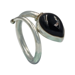 Sundari twisted Sterling Silver Ring with a Large Teardrop Cabochon Gemstone